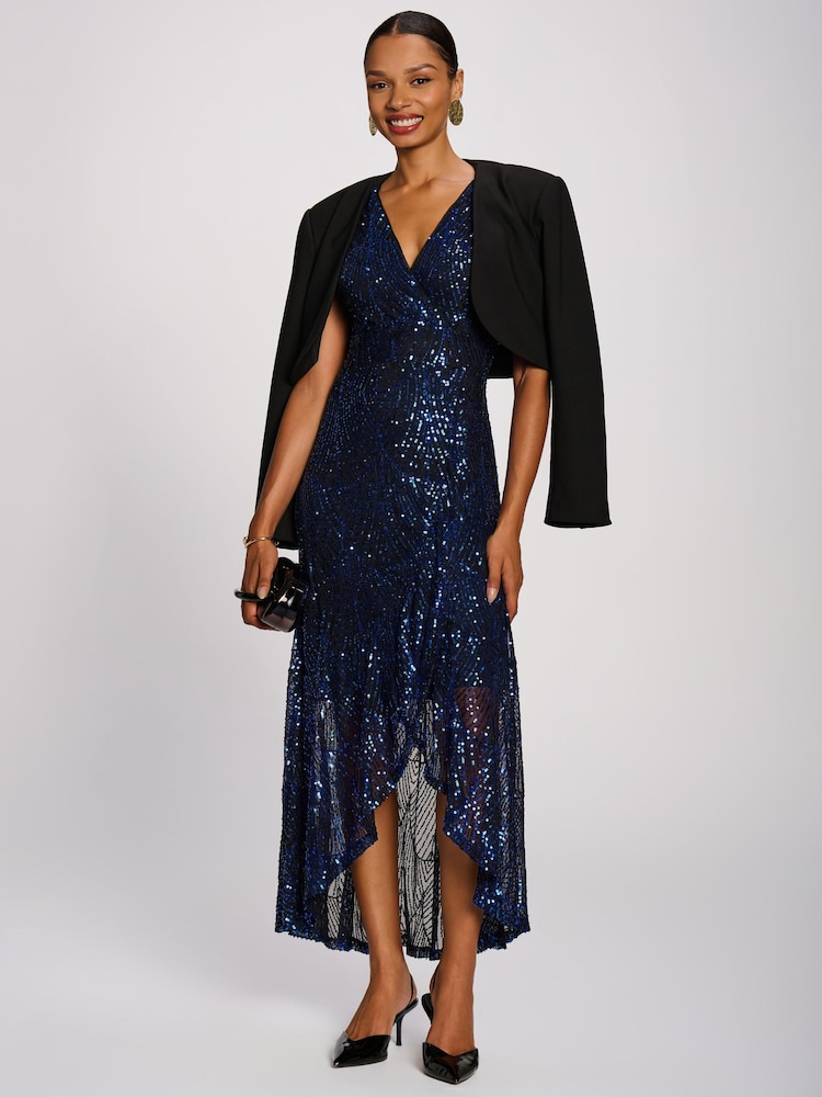 Jolie Moi Blue Sequin V-Neck Maxi Dress - Image 6 of 6 Jolie Moi Blue Sequin V-Neck Maxi Dress - Image 6 of 6