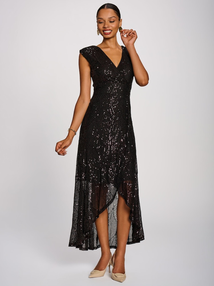 Jolie Moi Purple Sequin V-Neck Maxi Dress - Image 1 of 6 Jolie Moi Purple Sequin V-Neck Maxi Dress - Image 1 of 6