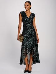 Jolie Moi Green Sequin V-Neck Maxi Dress - Image 1 of 6