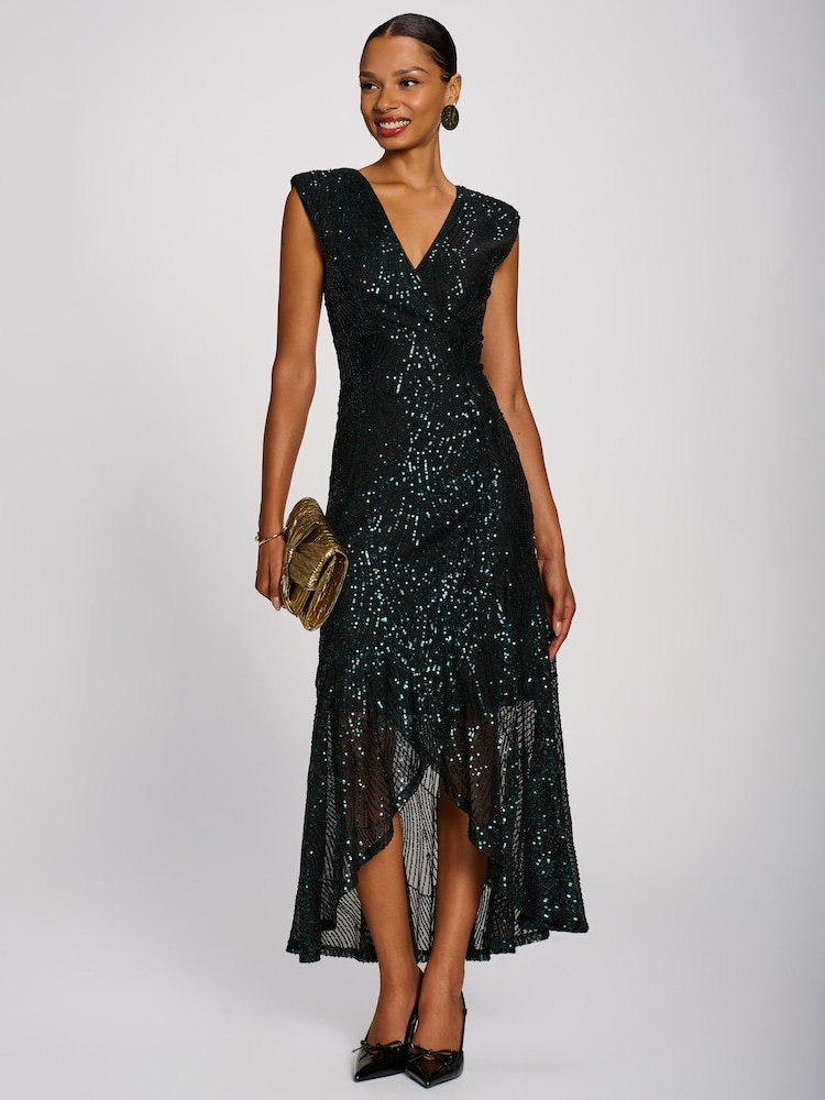 Jolie Moi Green Sequin V-Neck Maxi Dress - Image 1 of 6 Jolie Moi Green Sequin V-Neck Maxi Dress - Image 1 of 6