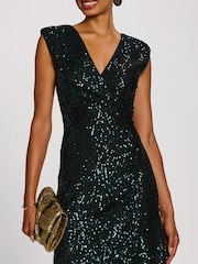 Jolie Moi Green Sequin V-Neck Maxi Dress - Image 3 of 6