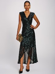 Jolie Moi Green Sequin V-Neck Maxi Dress - Image 4 of 6