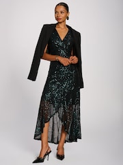 Jolie Moi Green Sequin V-Neck Maxi Dress - Image 6 of 6
