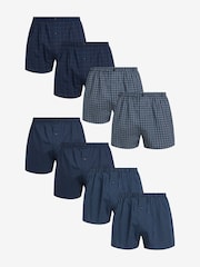 Navy Blue 8 pack Woven Pure 100% Cotton Boxers - Image 1 of 7