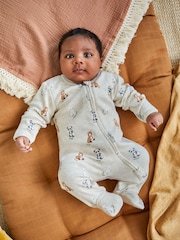 JoJo Maman Bébé Stone Grey Bear Print Zip Cotton Baby Sleepsuit - Image 1 of 5