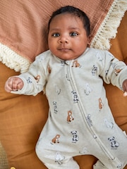 JoJo Maman Bébé Stone Grey Bear Print Zip Cotton Baby Sleepsuit - Image 2 of 5