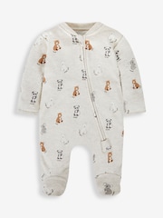JoJo Maman Bébé Stone Grey Bear Print Zip Cotton Baby Sleepsuit - Image 3 of 5