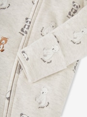 JoJo Maman Bébé Stone Grey Bear Print Zip Cotton Baby Sleepsuit - Image 5 of 5