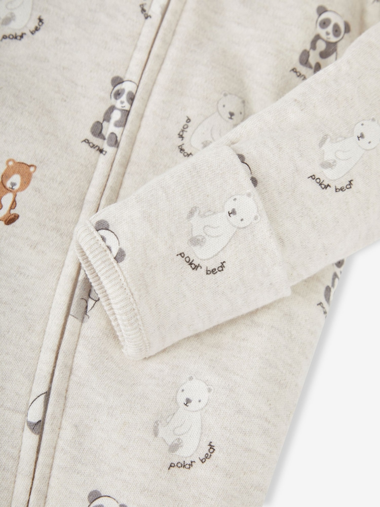 JoJo Maman Bébé Stone Grey Bear Print Zip Cotton Baby Sleepsuit - Image 5 of 5