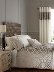 Catherine Lansfield Natural Lattice Cut Velvet Duvet Cover and Pillowcase Set - Image 1 of 1