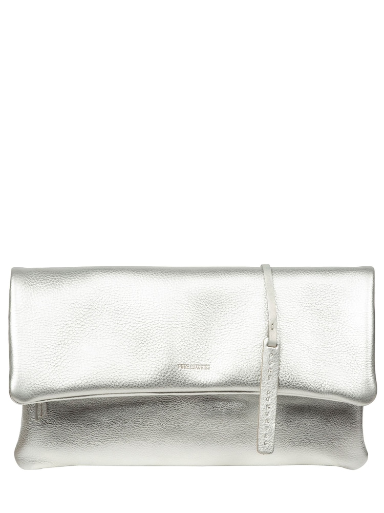 Pure Luxuries London Silver Audrina Leather Clutch Bag - Image 1 of 6 Pure Luxuries London Silver Audrina Leather Clutch Bag - Image 1 of 6