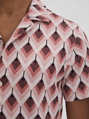 Reiss Pink Multi Beech Cotton Blend Jacquard Cuban Collar Shirt - Image 4 of 7