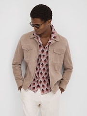 Reiss Pink Multi Beech Cotton Blend Jacquard Cuban Collar Shirt - Image 5 of 7