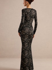 Club L London Black Avorine Lace Plunge Neck Maxi Dress - Image 2 of 6