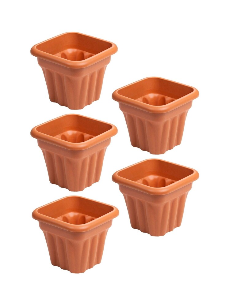 Wham Set of 5 Brown Vista 25cm Plastic Square Planter - Image 4 of 4