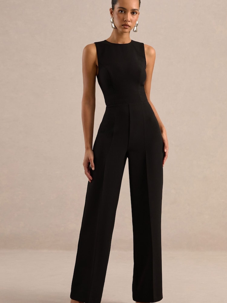 Club L London Black Orlanda Round Neck Wide Leg Jumpsuit - Image 1 of 6 Club L London Black Orlanda Round Neck Wide Leg Jumpsuit - Image 1 of 6