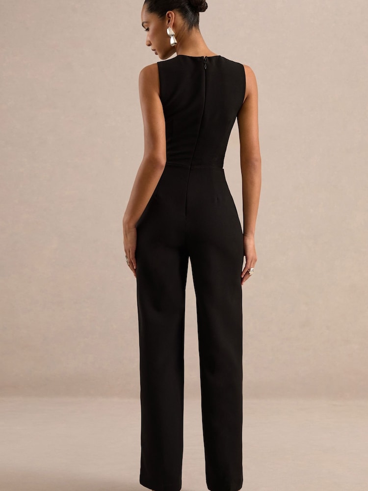 Club L London Black Orlanda Round Neck Wide Leg Jumpsuit - Image 2 of 6 Club L London Black Orlanda Round Neck Wide Leg Jumpsuit - Image 2 of 6