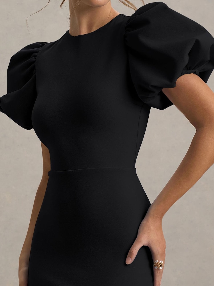 Club L London Black Dakota | Puff-Sleeve Midi Dress - Image 6 of 6 Club L London Black Dakota | Puff-Sleeve Midi Dress - Image 6 of 6