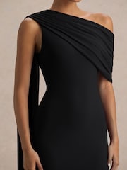Club L London Black Zendaya Asymmetric Neck Fishtail Maxi Dress With Sash - Image 3 of 6