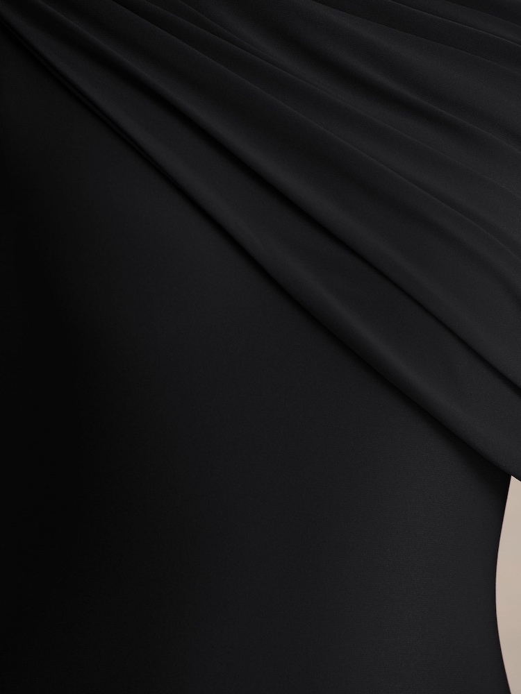 Club L London Black Zendaya Asymmetric Neck Fishtail Maxi Dress With Sash - Image 6 of 6