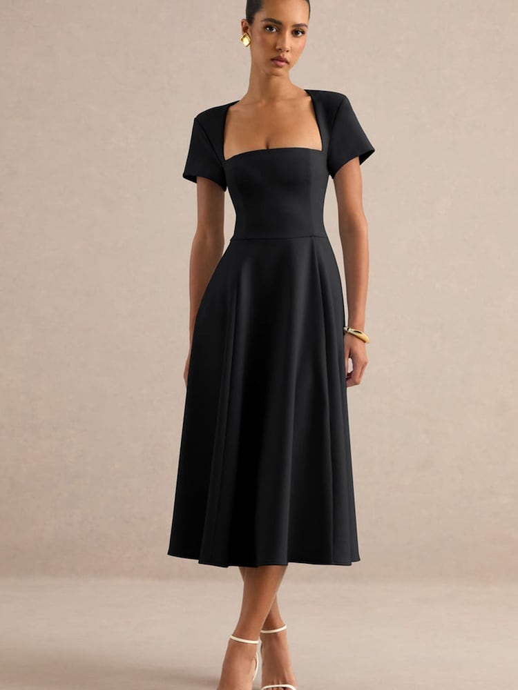 Club L London Black Donia | Square-Neck Midi Skater Dress - Image 1 of 6