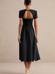 Club L London Black Donia | Square-Neck Midi Skater Dress - Image 2 of 6