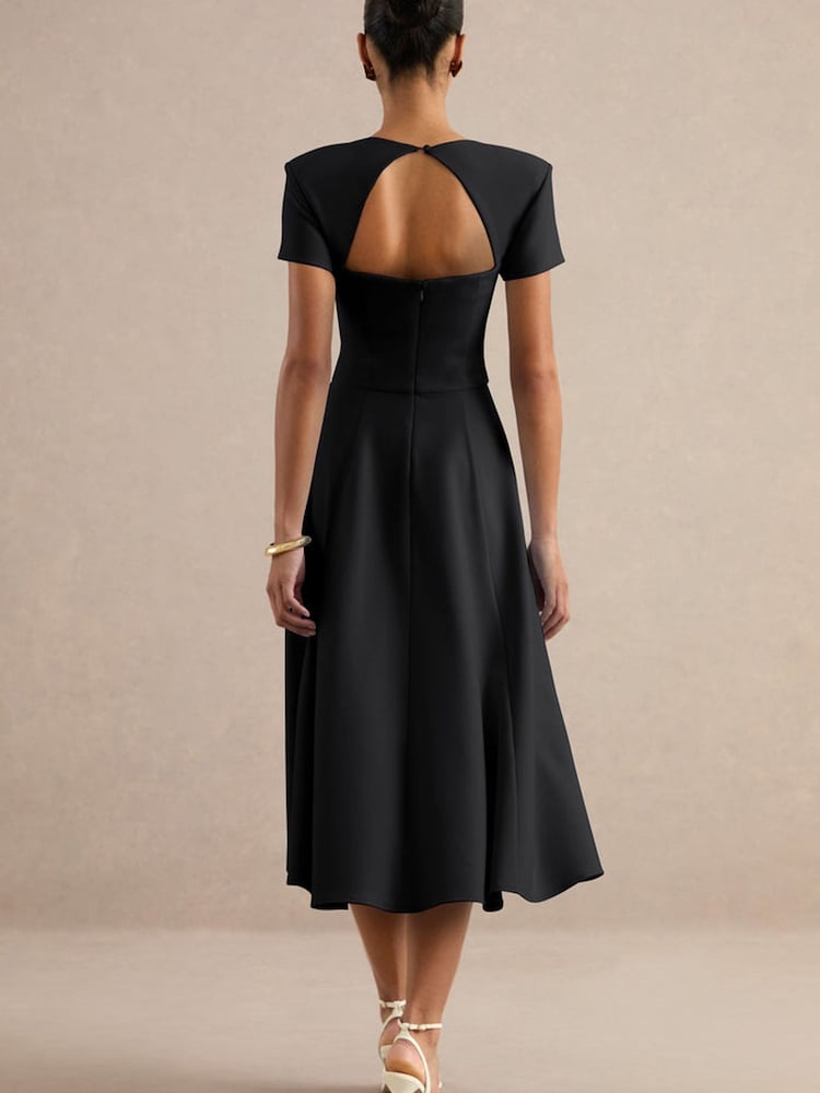 Club L London Black Donia | Square-Neck Midi Skater Dress - Image 2 of 6