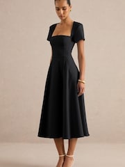 Club L London Black Donia | Square-Neck Midi Skater Dress - Image 3 of 6