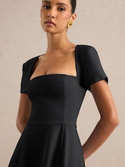 Club L London Black Donia | Square-Neck Midi Skater Dress - Image 4 of 6