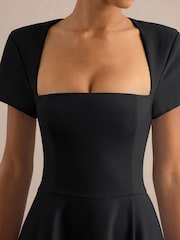 Club L London Black Donia | Square-Neck Midi Skater Dress - Image 6 of 6