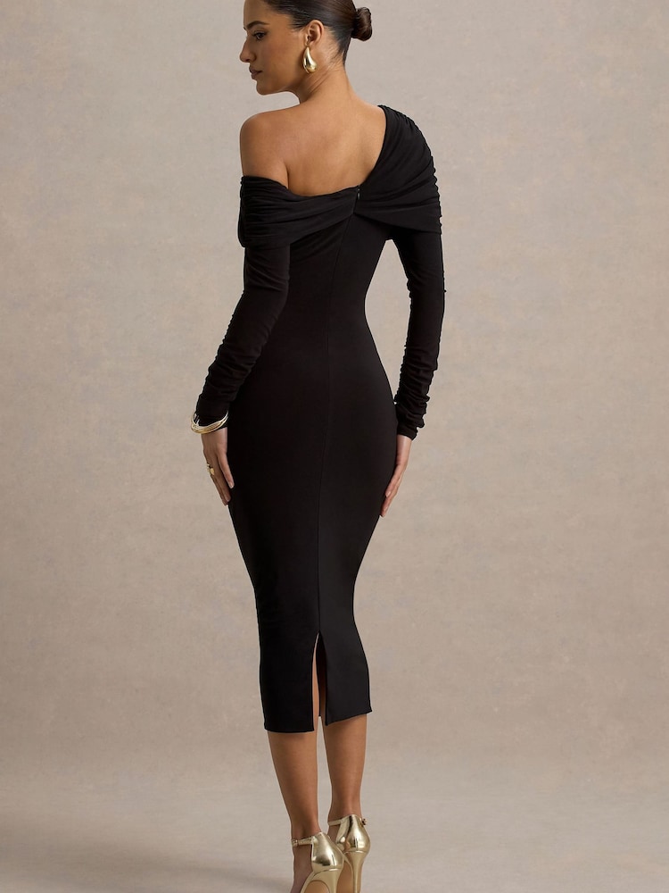 Club L London Black Cleo Bodycon Midi Dress With Mesh Sleeves - Image 2 of 6 Club L London Black Cleo Bodycon Midi Dress With Mesh Sleeves - Image 2 of 6