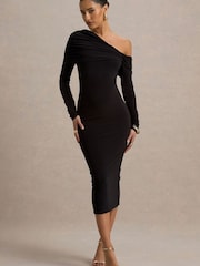 Club L London Black Cleo Bodycon Midi Dress With Mesh Sleeves - Image 4 of 6
