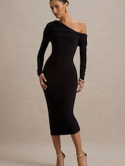 Club L London Black Cleo Bodycon Midi Dress With Mesh Sleeves - Image 5 of 6