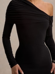 Club L London Black Cleo Bodycon Midi Dress With Mesh Sleeves - Image 6 of 6