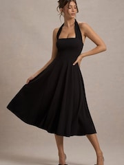 Club L London Black Auburn Halter Skater Midi Dress - Image 1 of 7