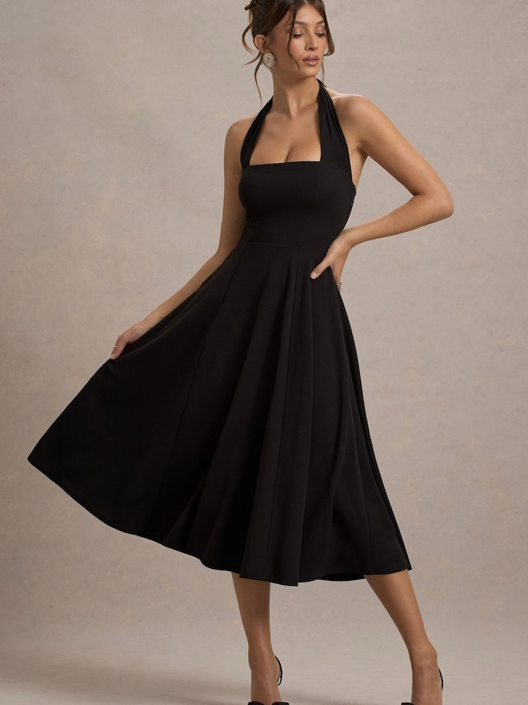 Club L London Black Auburn Halter Skater Midi Dress - Image 1 of 7 Club L London Black Auburn Halter Skater Midi Dress - Image 1 of 7