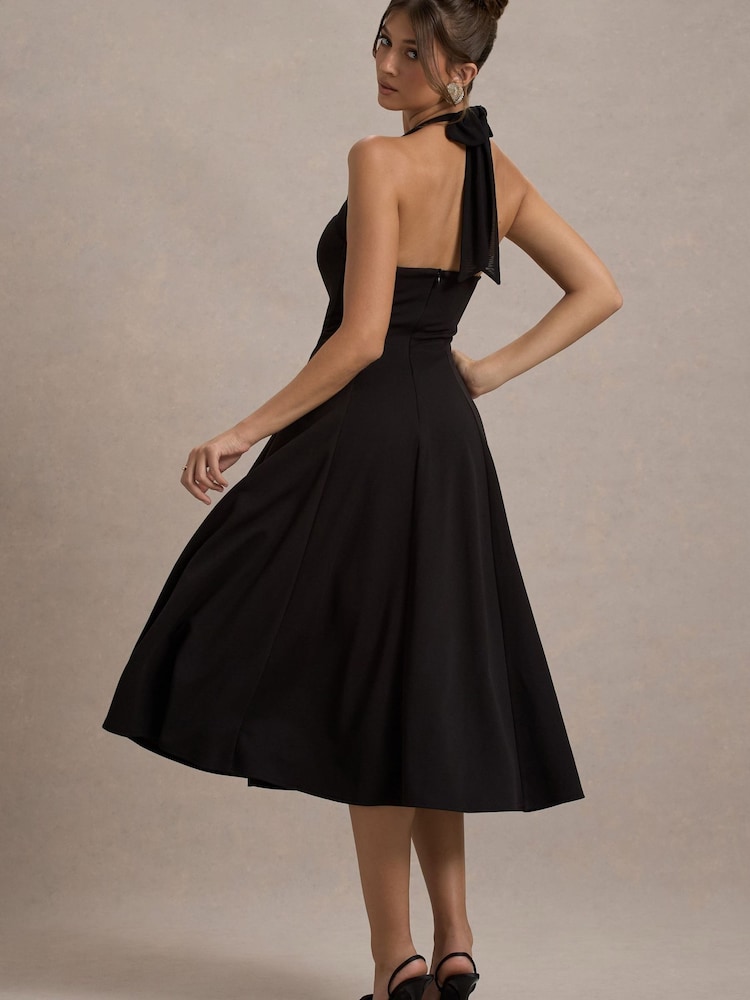 Club L London Black Auburn Halter Skater Midi Dress - Image 2 of 7 Club L London Black Auburn Halter Skater Midi Dress - Image 2 of 7