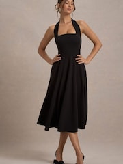 Club L London Black Auburn Halter Skater Midi Dress - Image 5 of 7