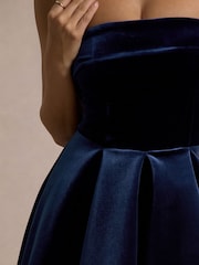 Club L London Blue Addina | Velvet Bandeau Skater Midi Dress - Image 7 of 7