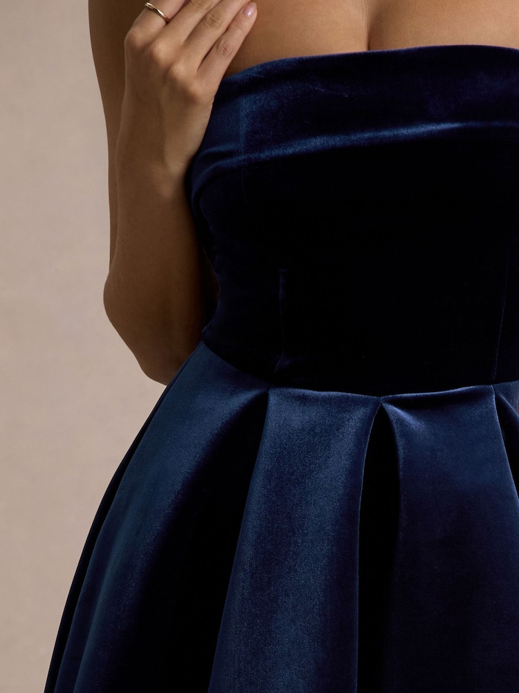 Club L London Blue Addina | Velvet Bandeau Skater Midi Dress - Image 7 of 7 Club L London Blue Addina | Velvet Bandeau Skater Midi Dress - Image 7 of 7