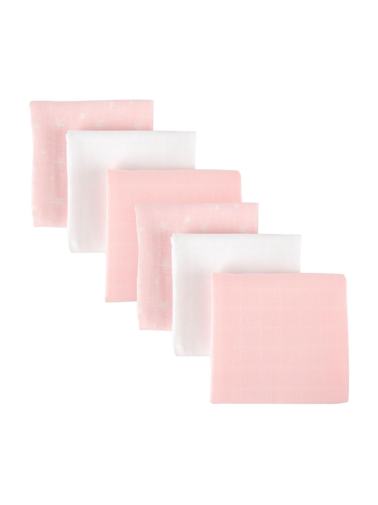 Mother&Baby Set of 6 Pink Cotton Muslin Squares - Image 1 of 3
