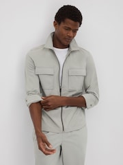 Reiss Light Sage Green Hylo Technical Zip-Through Jacket - Image 1 of 6