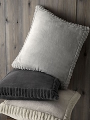 Catherine Lansfield Grey Velvet and Faux Fur Soft and Cosy Cushion - Image 2 of 4