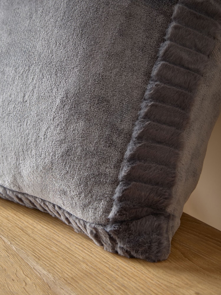 Catherine Lansfield Grey Velvet and Faux Fur Soft and Cosy Cushion - Image 2 of 4