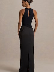Club L London Black Akari Crew Neck Maxi Dress With Satin Skirt - Image 2 of 6