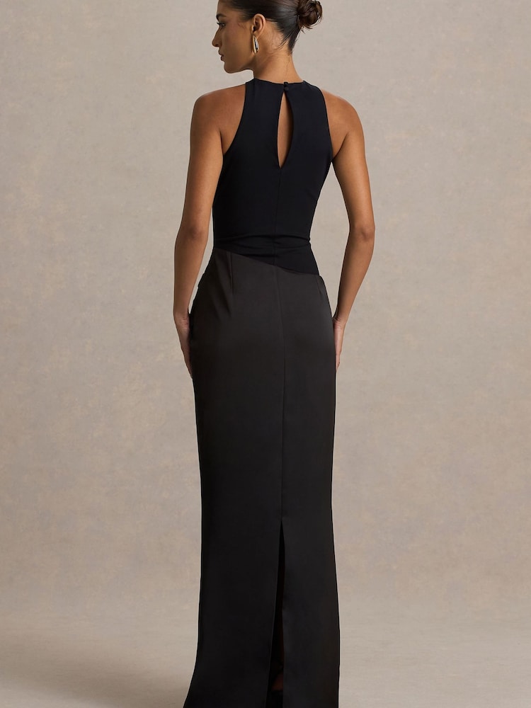 Club L London Black Akari Crew Neck Maxi Dress With Satin Skirt - Image 2 of 6 Club L London Black Akari Crew Neck Maxi Dress With Satin Skirt - Image 2 of 6