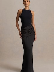 Club L London Black Akari Crew Neck Maxi Dress With Satin Skirt - Image 4 of 6