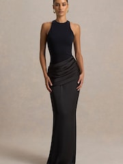 Club L London Black Akari Crew Neck Maxi Dress With Satin Skirt - Image 5 of 6