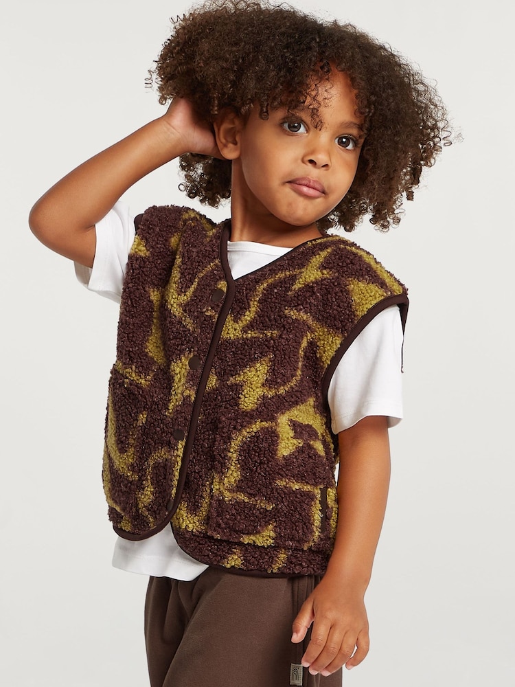 4th Arq Brown/Green Kids Borg Gilet - Image 1 of 5