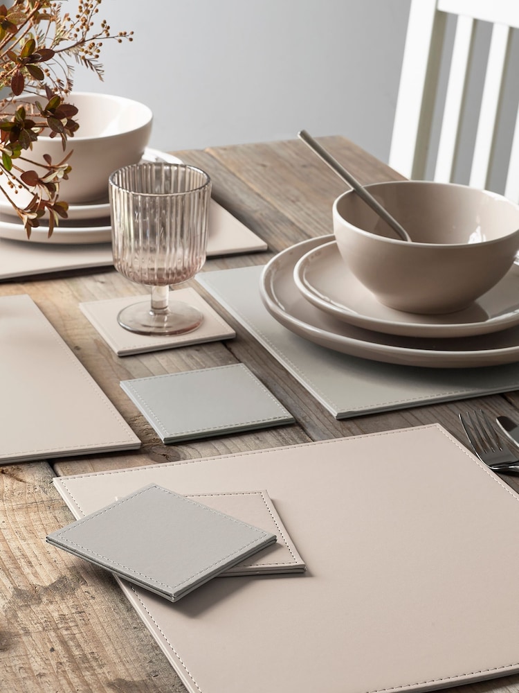 Set of 4 Natural Reversible Faux Leather Placemats and Coasters Set - Image 1 of 5